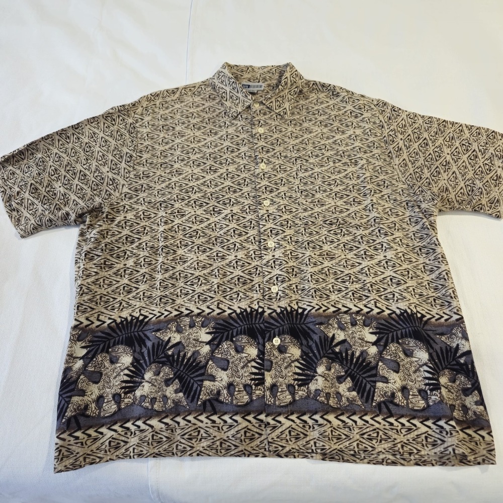 Untied Men's Casual Button Down Short Sleeve Tan Brown Black Tropical XL - Picture 2 of 11